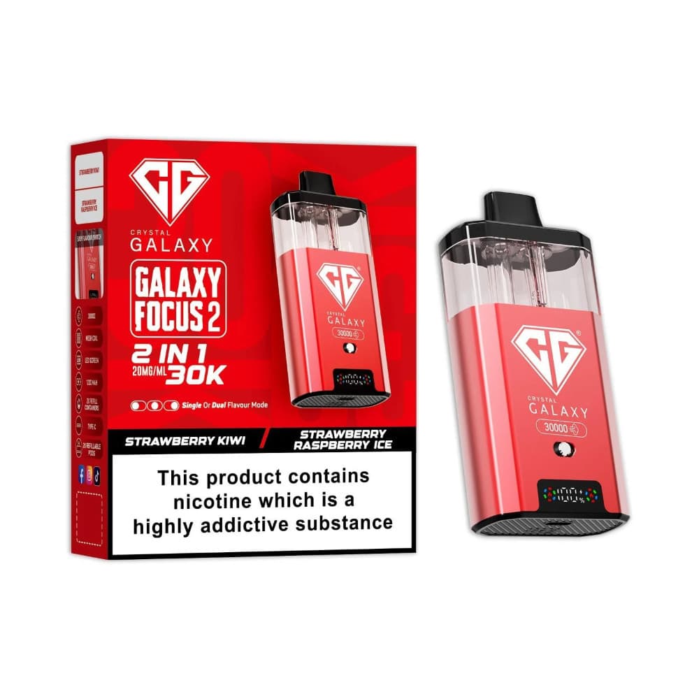  Strawberry Kiwi/Strawberry Raspberry Ice Crystal Galaxy 30k Focus 2 Prefilled Vape Kit