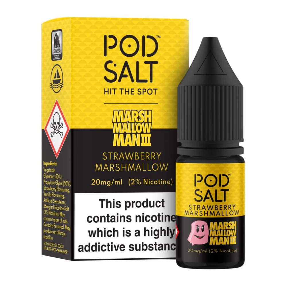  Marshmellow Man 3 - Strawberry Marshmellow / 20mg Pod Salt Fusions Nic Salts e liquids 10ml
